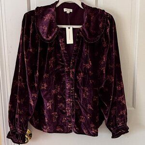 Anthropologie Pilcor The Kera Collared Long-Sleeve Velvet Blouse